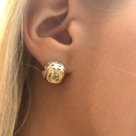 Silver Yellow Stud Earrings - Picture 6 of 6